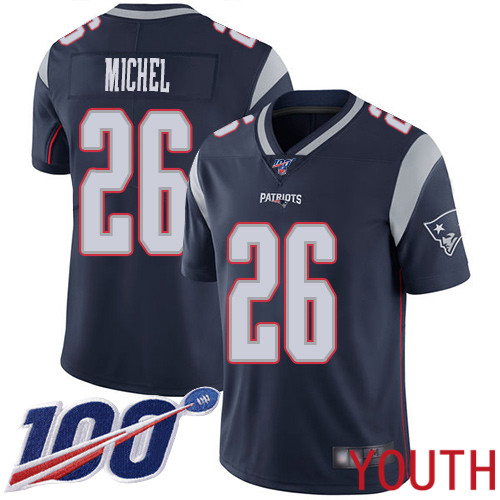 New England Patriots Football 26 Vapor Untouchable 100th Season Limited Navy Blue Youth Sony Michel Home NFL Jersey